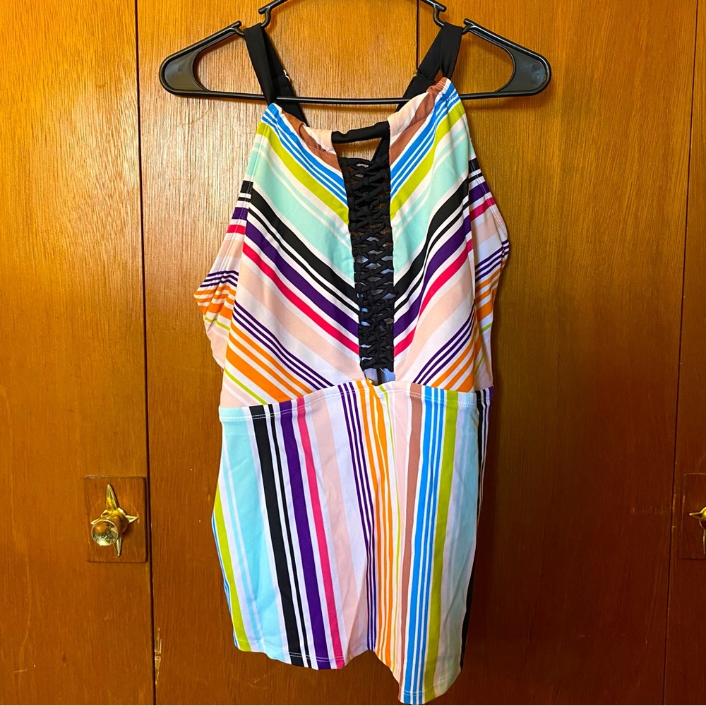 Terra & Sky Plus Size 4 XL (26/28) Rainbow Striped Tankini Set